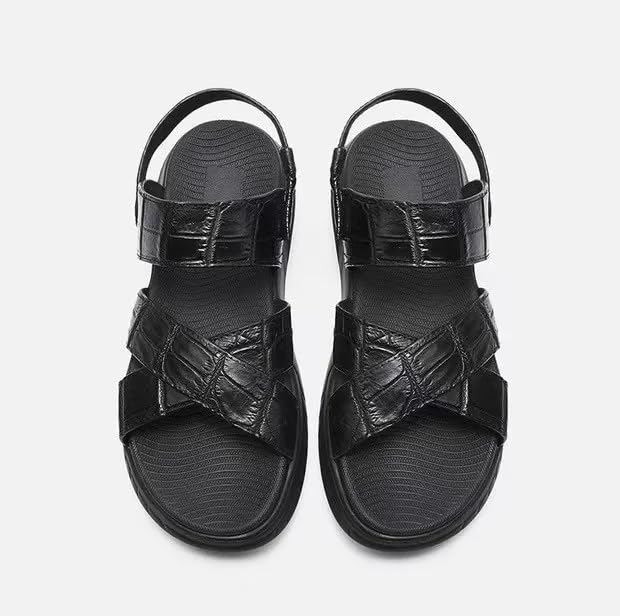 Authentic Exotic Crocodile Skin Classic Solid Black Two-way Men's Casual Sandals Genuine Real Alligator Leather Male Slippers4