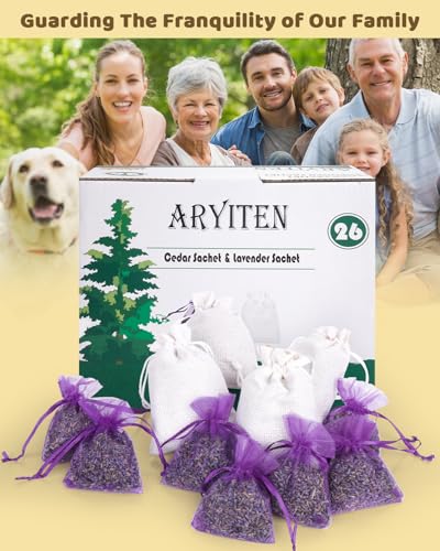 Image of 52 Pack Cedar Chips and Natural Dried Lavender Sachets Bags - Stop Clothes Damage, Cedar and Lavendar Home Fragrance for Drawers and Closets