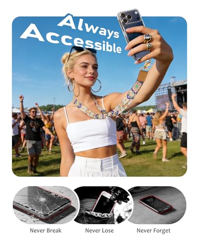 Image of Yonlevres Phone Lanyard Crossbody Strap Wrist Neck Adjustable Women Boho | Cell Phone Lanyard for Travel Cruise Daily, Hands-free, Fit Keys ID Badge, for Full-coverage Phone Case, Accessories, Gifts