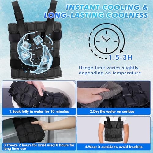 Colete de gelo de verão para homens e mulheres, colete refrescante de tamanho ajustável com bolsa de
