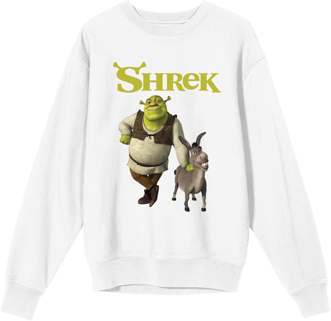 Bioworld Shrek Donkey & Shrek Crew Neck Long Sleeve White Unisex Sweatshirt