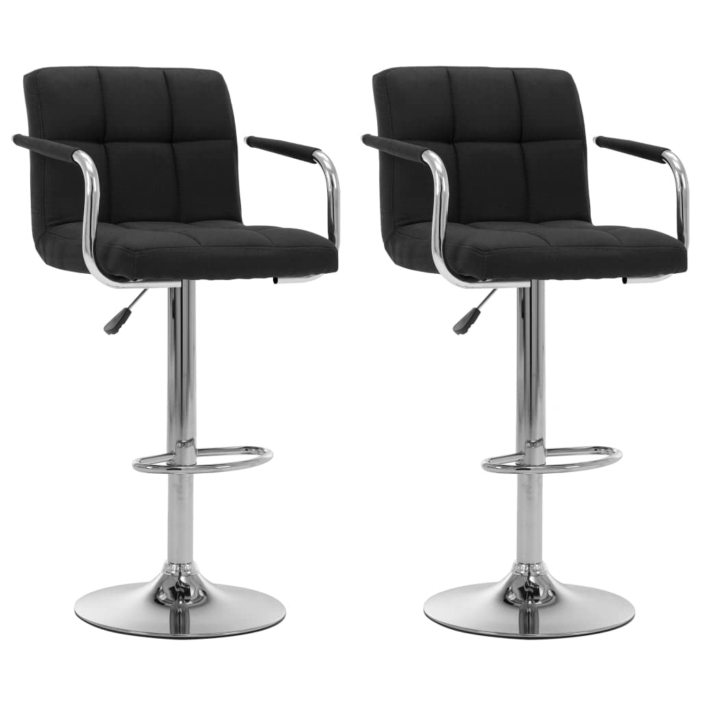 Tabouret de bar en tissu noir haut de gamme avec piétement en acier chromé brillant