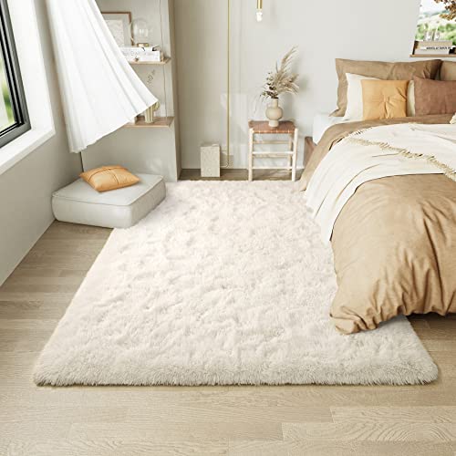 Lochas Fluffy Soft Cream Area Rug For Bedroom 4X6 Feet, Large Shag Bedroom Rugs For Girls Room Kids, Shaggy Thick Living Room Rug Carpet, Not Shed Indoor Furry Carpets For Home Decor #TOP1
