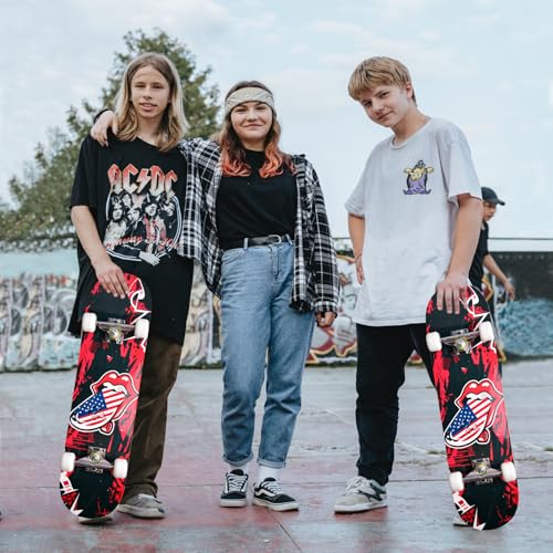 Image of Skateboards for Beginners Kids Boys Girls and Adults,31''x8'', 7-Layer Maple, Double Kick Concave, Fascinating Cool, Solid&Durable