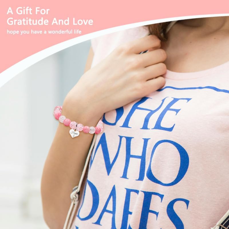 Happy 5 Year Old Bracelet for Daughter Granddaughter 5th Birthday Gifts for Women Niece Pink Charm Beaded Bracelets for 5yr Old Birthday Decorations for Woman Females Sweet Bday Christmas Gifts - Image 3