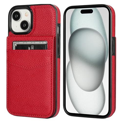 KIHUWEY Compatible with iPhone 15 Case Wallet with Credit Card Holder, Flip Premium Leather Magnetic Clasp Kickstand Heavy Duty Protective Cover for iPhone 15 6.1 Inch (Lichee Red) by KIHUWEY - Used condition - Image 3