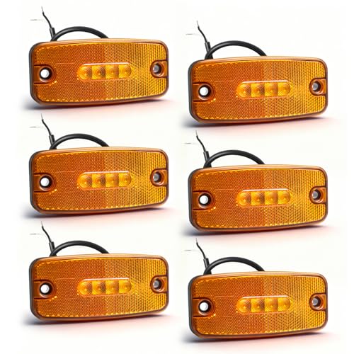 Yuanjoy 6 Luces Laterales LED Naranja 12V/24V Para Remolque IP65 Impermeables Certificadas ECE R10 Para Remolque Furgoneta Caravana Camión