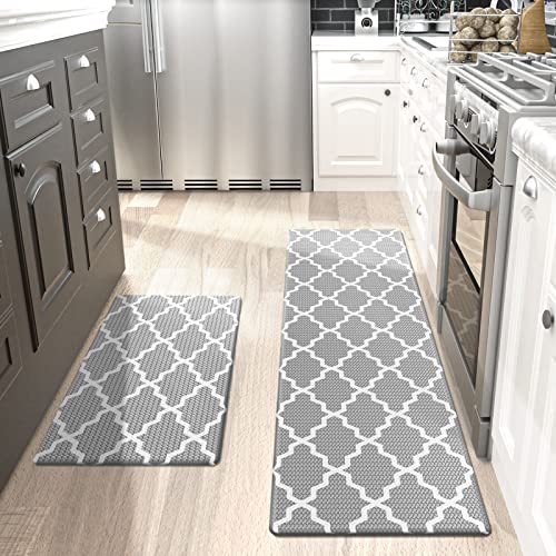 Dexi Kitchen Rugs And Mats Cushioned Anti Fatigue Runner Rug Waterproof Standing Mat 2 Piece Set,17"X29"+17"X59",Light Gray #TOP1