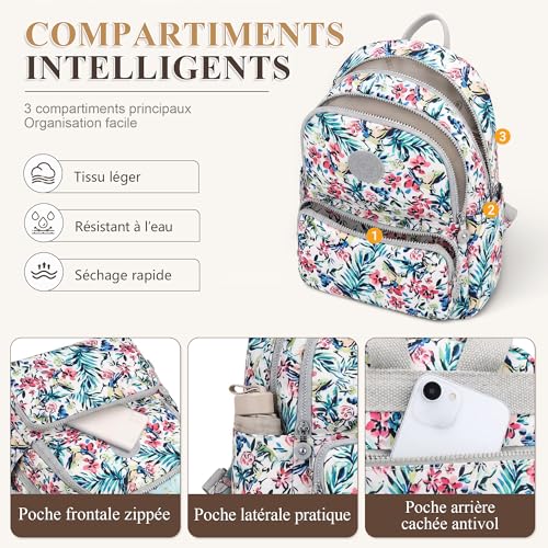 Sac à dos femme léger en nylon blanc DIRRONA avec compartiments