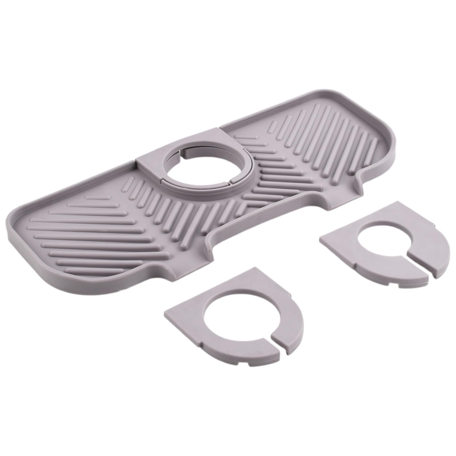 Silicone Kitchen Sink Splash Guard, 27×11cm Faucet Draining Mat, Sink Tap Protector Mat for Kitchen & Bathroom, Drip Catcher Tray, Drying Mat with Holder for Countertop Protection, Grey