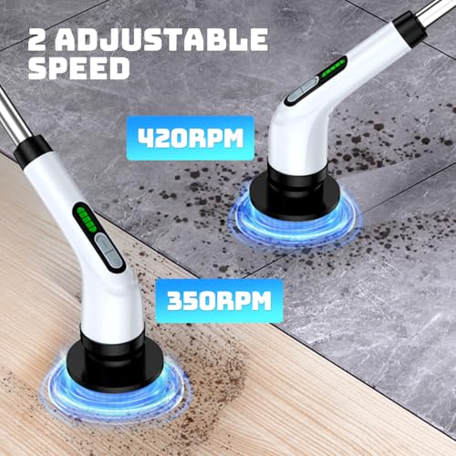 Image of Electric Spin Scrubber, 2-Speed Cleaning Brush, Extendable Handle (White) | Includes 7 reusable brush heads and an IPX7-rated design for cleaning bathrooms, showers, kitchens, tile, floors, and grout