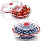 Ferrochef 2 Pcs 9 Inch Large Glass Pie Plate with Lid for Baking, Red