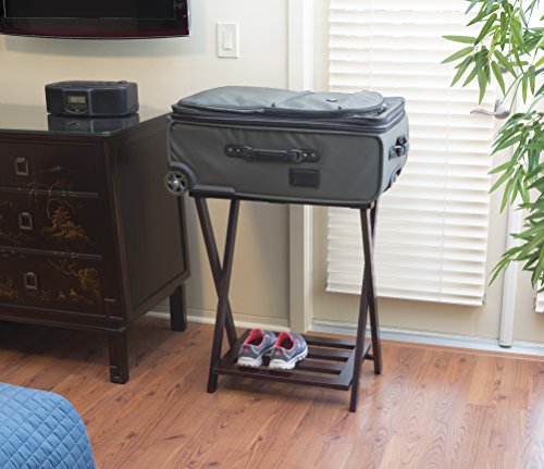 Lipper International 502E Right Height Folding Luggage Rack With Bottom Shelf, Espresso Finish #TOP1