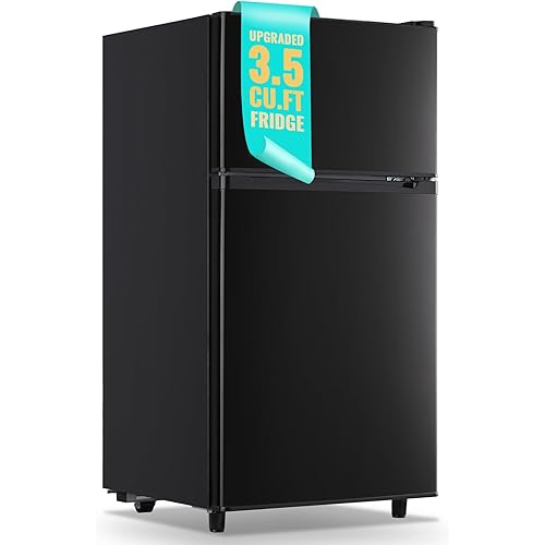 WANAI Small Refrigerator with Freezer 3.5 Cu.Ft Mini Fridge with Freezer on Top Double Door Small Fridge for Bedroom Dorm Room College Office Black