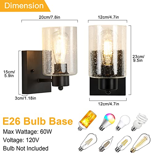 Image of Depuley 1-Light Matte Black Wall Sconces Light Fixtures, Industrial Bathroom Vanity Lighting, Vintage Farmhouse Wall Mount Lamp with Bubbled Glass Shade for Mirror Hallway Kitchen Bedroom, E26 Base