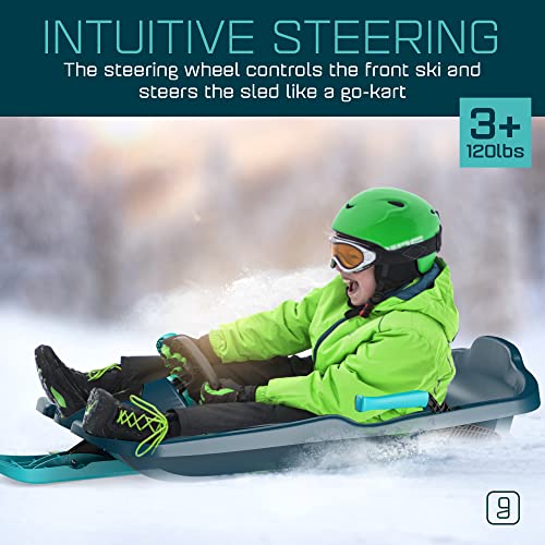 Gizmo Riders Titan Blue Nebula Snow Sled For Kids, Bobsled With Wheel And Brakes For Ages 3 And Up, Snap Together Assembly, Weight Capacity 110 Lbs #TOP1