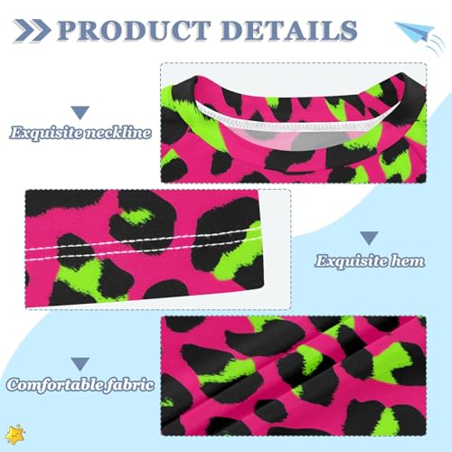 ALAZA Kids Rash Guard Girls Boys Toddler Swim Shirts Short Sleeve Leopard Hot Pink Green UPF 50+ 3T3