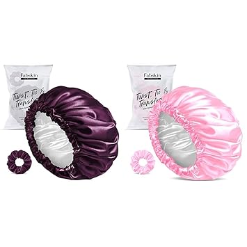 FABSKIN Luxury Satin Silk Hair Bonnet Cap for Sleeping with Satin Scrunchie - Wine/Pink