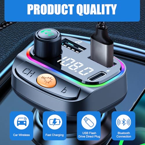 Transmisor FM Bluetooth para coche, adaptador inalámbrico 5.0, manos libres, reproductor MP3, soporte Hi-Fi, con luz ambiental - imagen 4