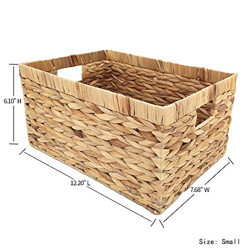 Basket Box Woven Natural Water Hyacinth Rectangular With Handle,Kingwillow.(Small) #TOP1
