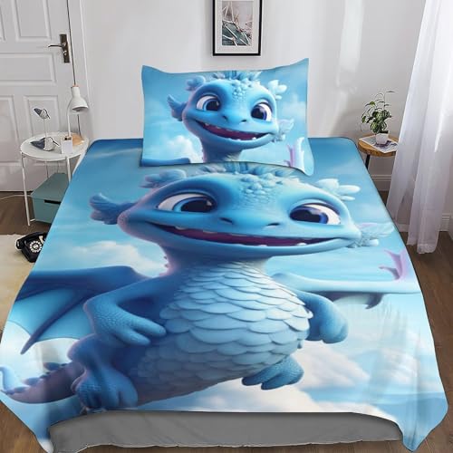 Parure de lit dragon 135x200 avec housse de couette fermeture éclair et taies pour ado - 5