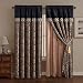 Chezmoi Collection Lisbon 4-Piece Jacquard Floral Window Curtain Set Sheer Backing Tassels Valance, Black/Gold