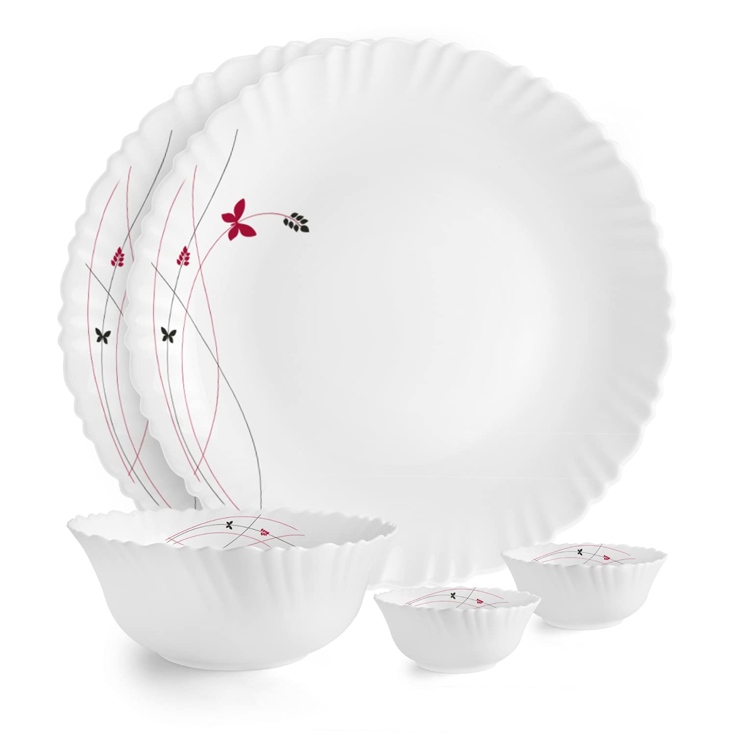Cello Opalware Dazzle Lush Fiesta Dinner Set, 5 Units, Service for 2, White, Small