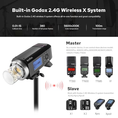 Image of Godox AD400PRO Profession Studio Flash Light with Godox&Bowens Mount GN72 400Ws 2.4G TTL HHS 1 /8000S 5600K±200K 21.6V /2600mAh 0.01-1s Recycle Time 30W Modeling lamp for Portrait /Product Photography