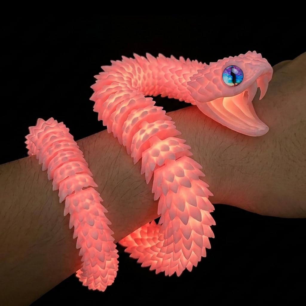 23-Inch Pink 3D Printed Glow Viper Snake Sculpture