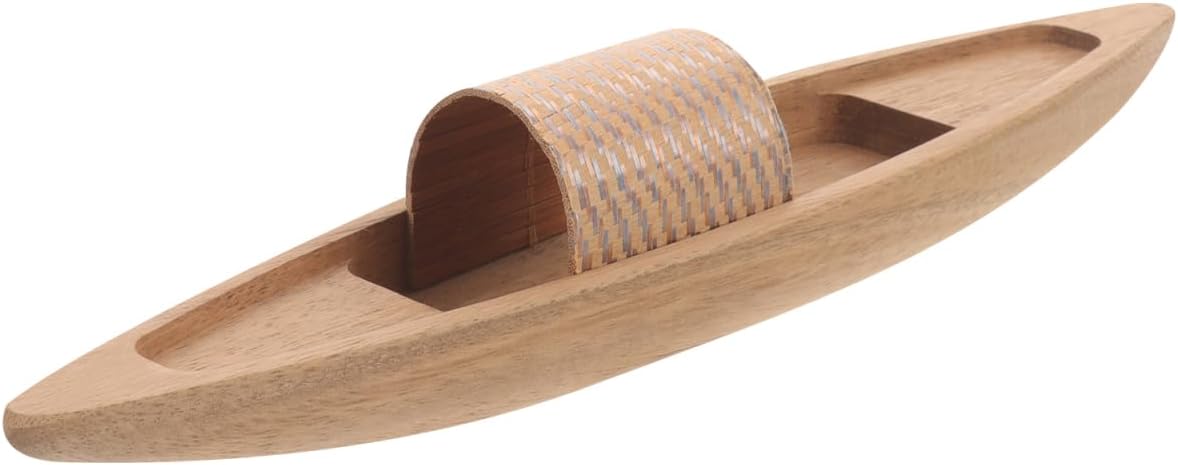 STOBOK Wooden Boat Model 9.84 Inch Small Rowboat Craft Natural Desktop Ornament for Home Office Bedroom Decoration