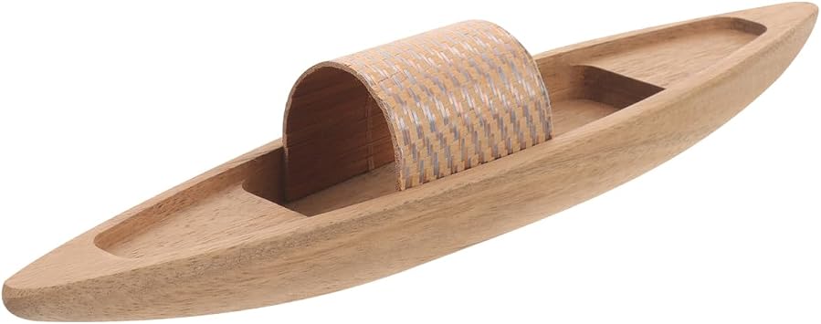 STOBOK Wooden Boat Model 9.84 Inch Small Rowboat Craft Natural Desktop Ornament for Home Office Bedroom Decoration