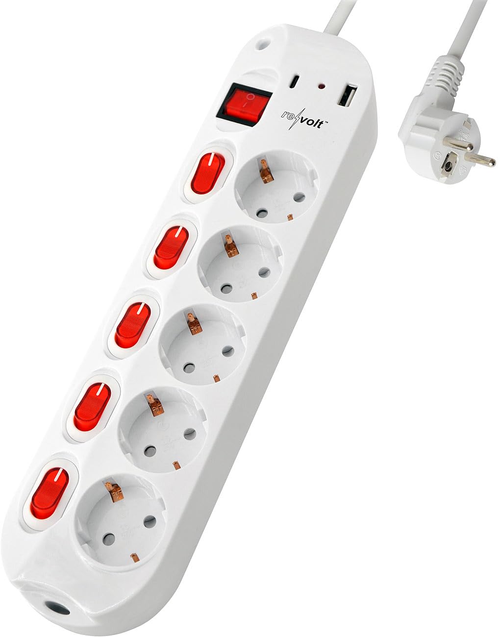 revolt ciabatta elettrica: Set di 2 5-funzioni- Ciabatte elettriche, individuell schaltbar, 2 USB-Ladeports (striscia multipresa con usb, multipresa da tavolo con, dvd)