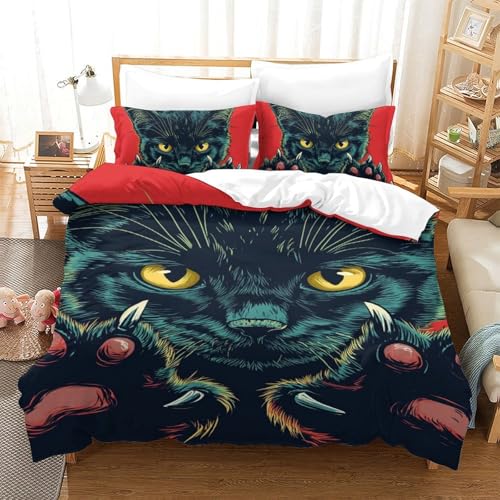 Housse de couette chaton 3D pour lit simple anti-plis microfibre - 2