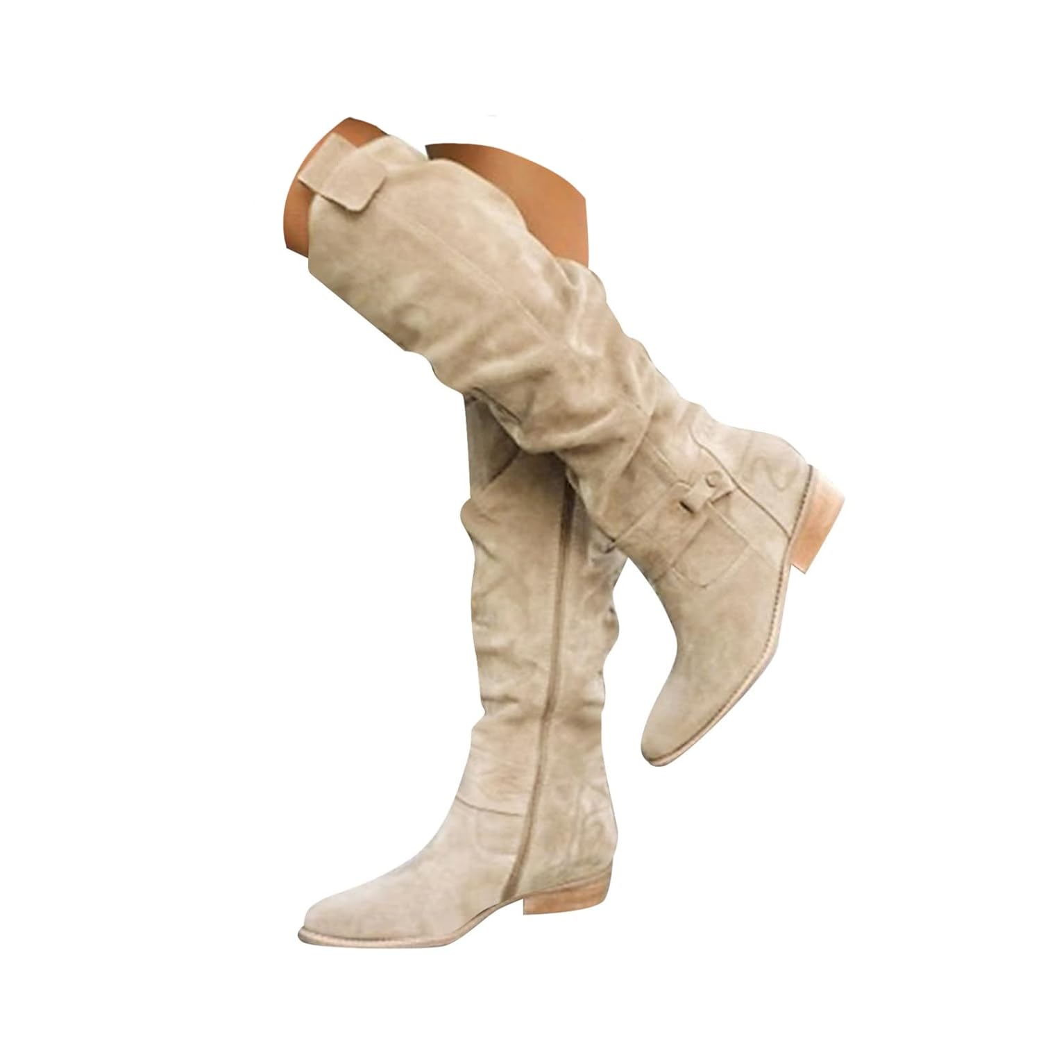 Womens Knee High Pull On Fall Winter Boots Slouchy Wide Width Tall Boots Women Casual Flat Heel Ruched