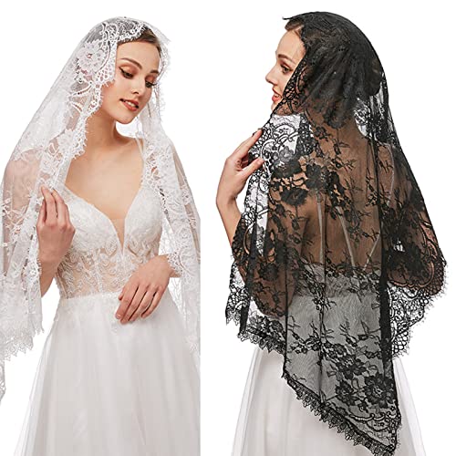 Mantilla de encaje floral para iglesia y velo infinito católico blanco 6