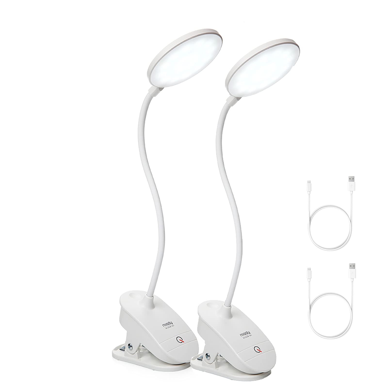 Miady 2 pcs Lámpara de lectura Recargable 3 Niveles de Brillo 360° Flexible cuello de cisne Pinza de LED en la Lámpara