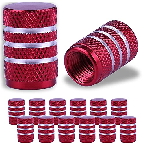 JUSTTOP Car Tire Valve Stem Caps, Air Caps Cover, Universal for Cars, SUVs, Bike, Trucks and Motorcycles, 12pcs-Red