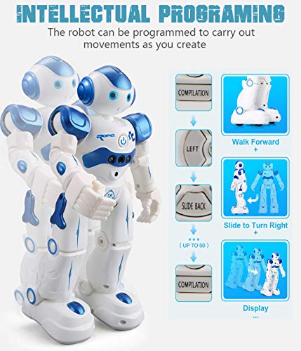 MIBOTE Remote Control Robot Toys for Kids, Smart Gesture Control & RC Remote Control Rechargeable Programmable Robot for Boys Girls Toddler, Walking, Singing, Dancing, Blue