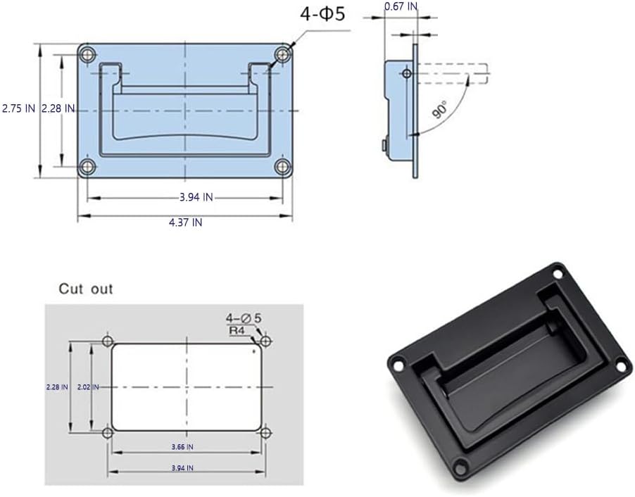 Black Flush Recessed Door Handle, 4.33 Inch Hidden Cabinet Pull Handle, Flush Lift Recessed Hardware with 2 Types of Installation Screws, 1 Pack.