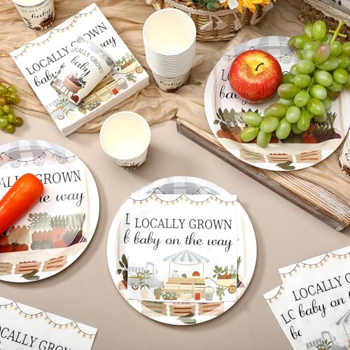 Hushee 200 Pcs Locally Grown Baby Shower Paper Plates Napkins Cups Baby Shower Party Supplies Tableware Set Disposable Cup Napkin for 50 Guest Party Decoration by Hushee - Image 2
