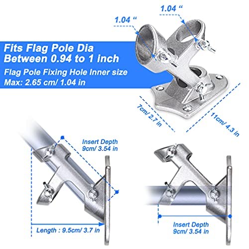 Gerymu 1" Flag Pole Holder Bracket For House Metal Flagpole Mount Set Wall Heavy Duty Stainless Aluminum Kit For Flag Mounting Outdoor Porch & Brick, 2 Holding Position/ 3 Fixing Clamp Silver 2 Pcs #TOP2