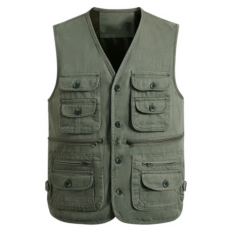 Gilet de photographie pour homme multipoche coton avec boutons doublés de qualité - 5