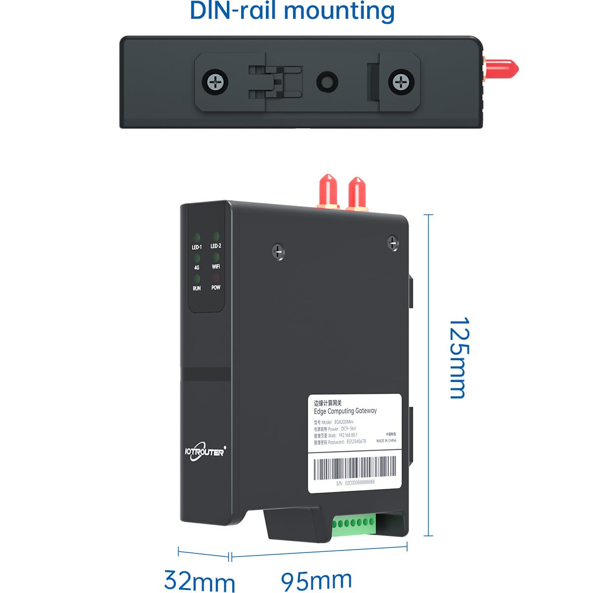 EG8200Mini M2M MQTT Modbus Edge Computing PLC Gateway RS485 RS232 Seriell zu 4G LTE WLAN Ethernet Industrielles IoT-Gateway, unterstützt Node-RED PLC-Fernsteuerung (Din Rail)