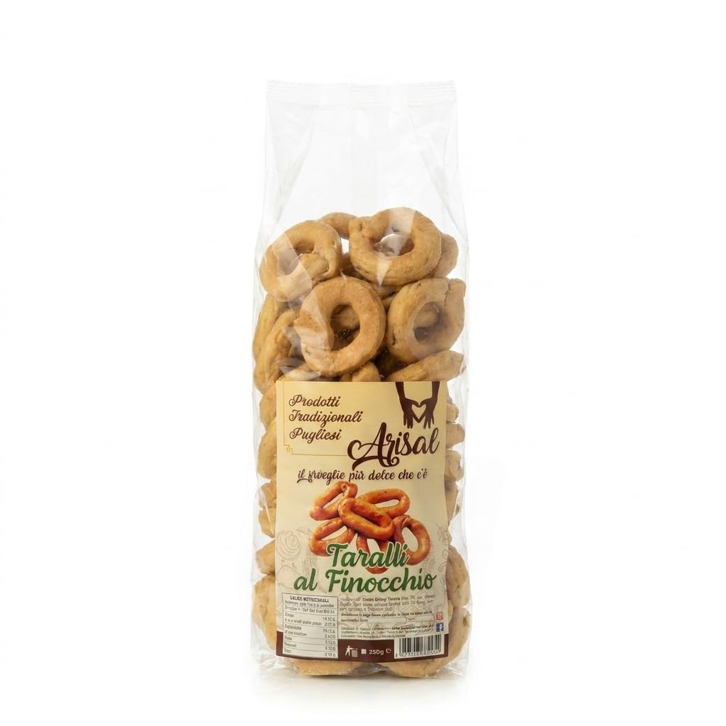 Arisal Taralli al Finocchio - Taralli Croccanti Tradizionali Pugliesi - Snack Salato Ideale per Aperitivo - Confezione da 350g