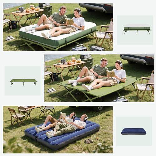 Outsunny 2-Person Tent Cot, 4-in-1 Folding Tent Combo with Air Mattress, Foot Pump, Carry Bag, Off Ground Travel Cot for Camping, Hiking, Backpacking