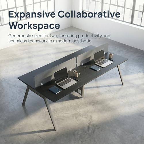 Usosidam 4 Person Office Cubicle Workstation Desk, 94.5\" Modular Office Computer Team Workstations with Privacy Panels & Cable Management, Modern Cubicle Desk for Office (1, Ebony, 94.5)