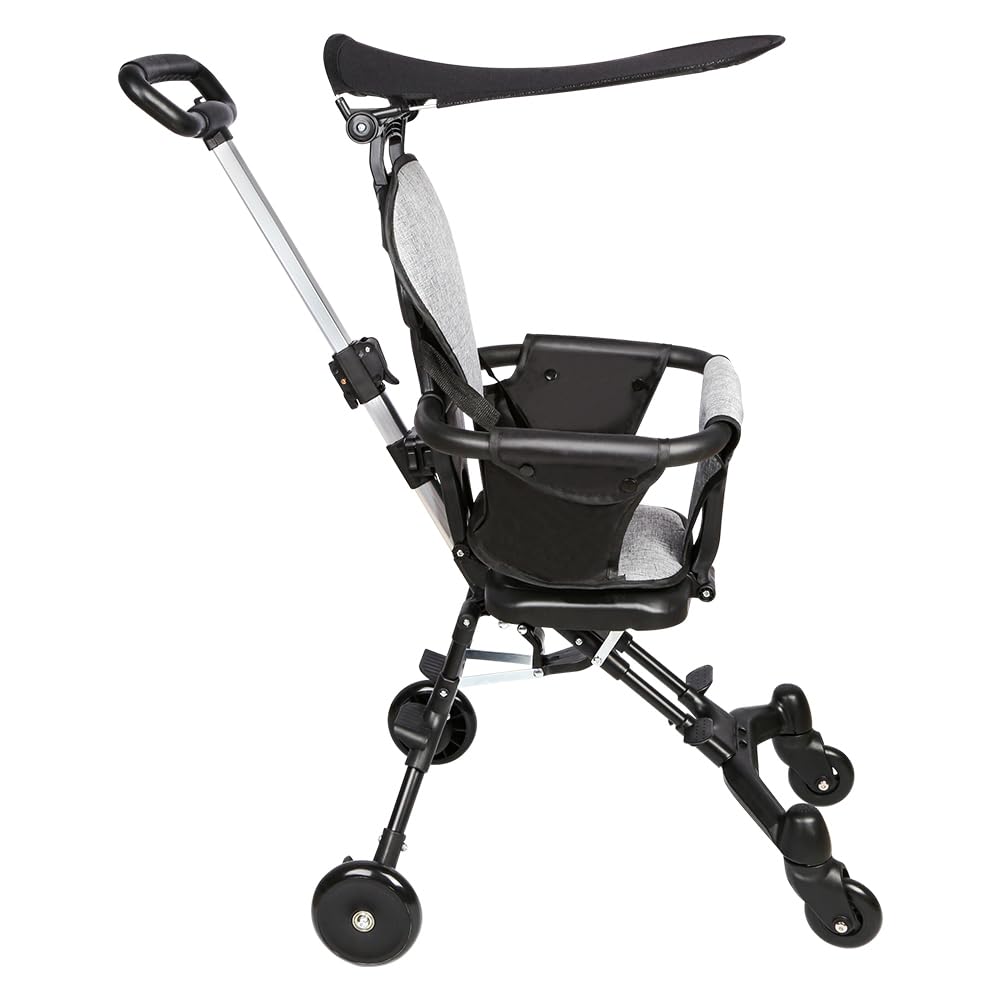 Poussette 3 en 1, Poussette Canne, Trio, Poussette Bebe, Landau Bébé, Accessoires, Adaptateurs Universels, Grandes Roues, 25kg, panier spacieux-30 * 55 * 86,5 cm - Gris + Noir