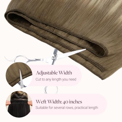Image of GOO GOO Sew in Hair Extensions Real Human Hair, Weft Hair Extensions Human Hair, #8E /61 /8E Caramel Latte Mocha with Ash Blonde Highlights 20 Inch 100g, Weft Bundles Straight Silky Remy Hair