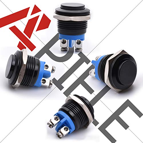 Apiele 16Mm Momentary Push Button Switch High Round Cap Waterproof Aluminum Shell High Flush Screw Terminals 250V Ac 5A 12V 36V Dc 2A 1No Spst (Black) #TOP2