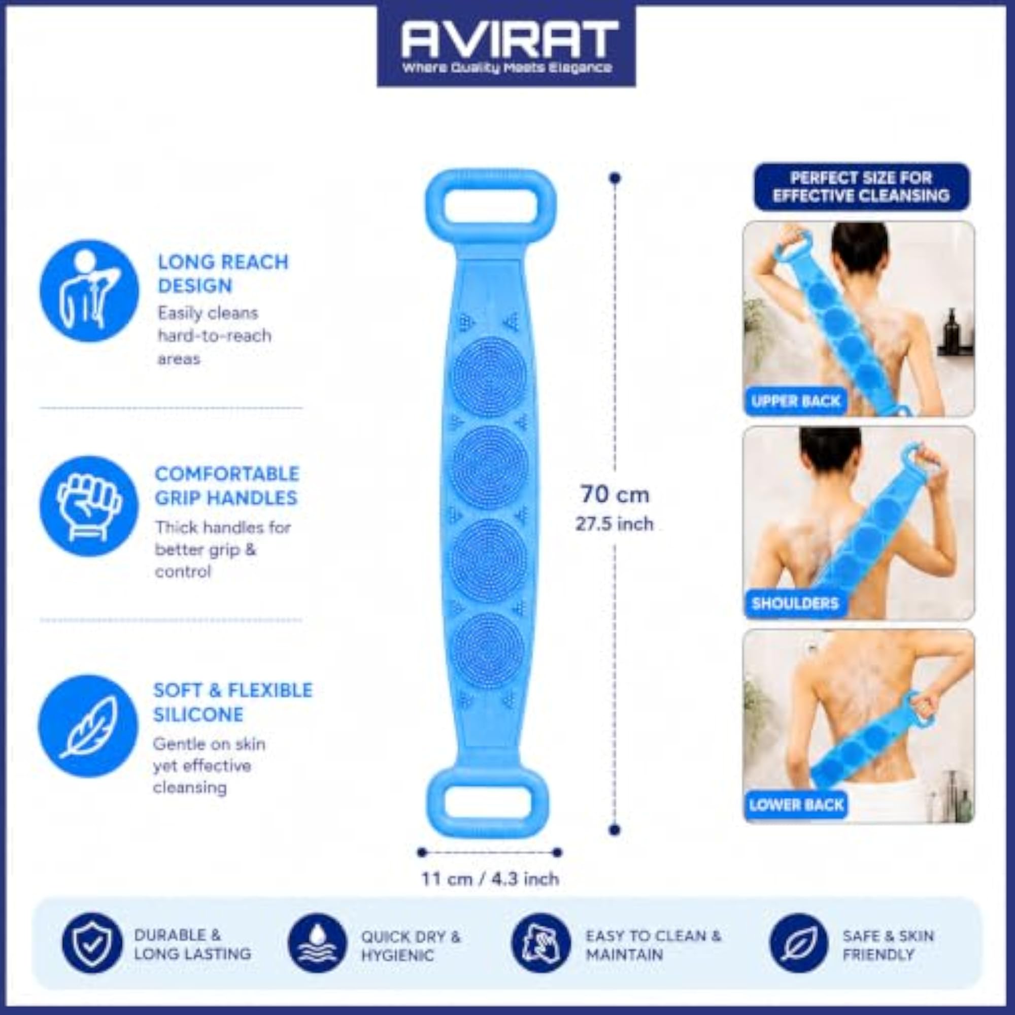 Silicone Back Scrubber for Bath, Double-Sided Body Exfoliating Brush